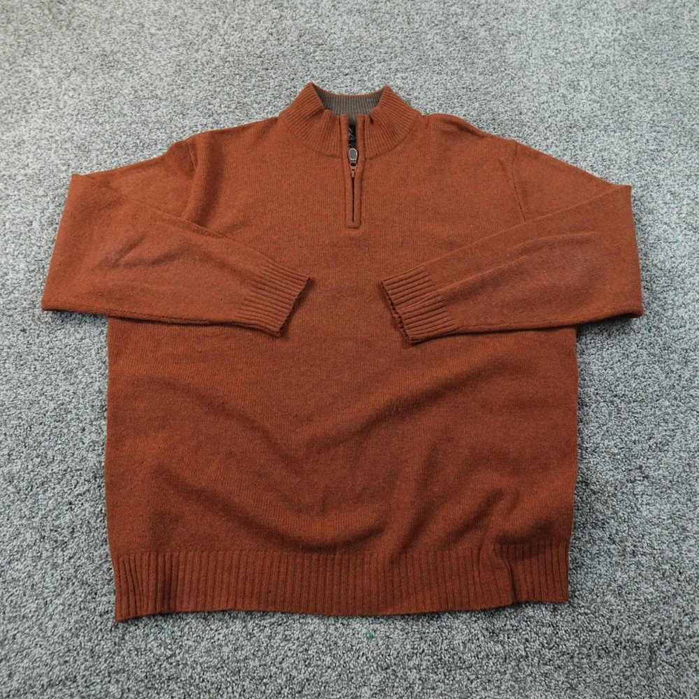Jos A Bank Sweatshirt Mens XL Orange Lambswool 1/4 Zip Pullover Sweater Cozy